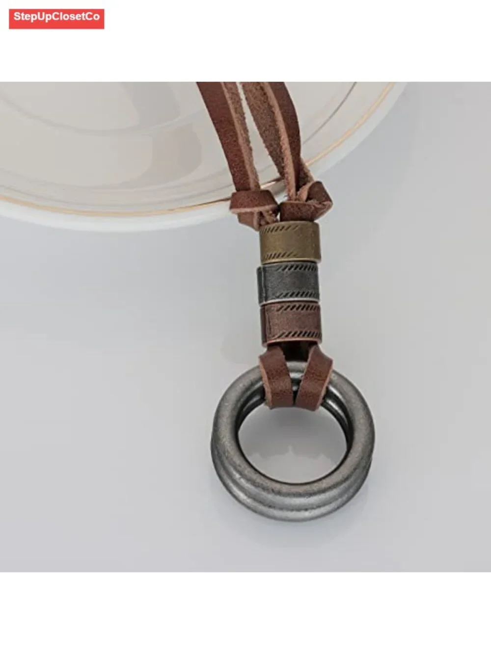 Leather Eyeglasses Necklace with Stainless Steel O-Rings Adjustable Reading
